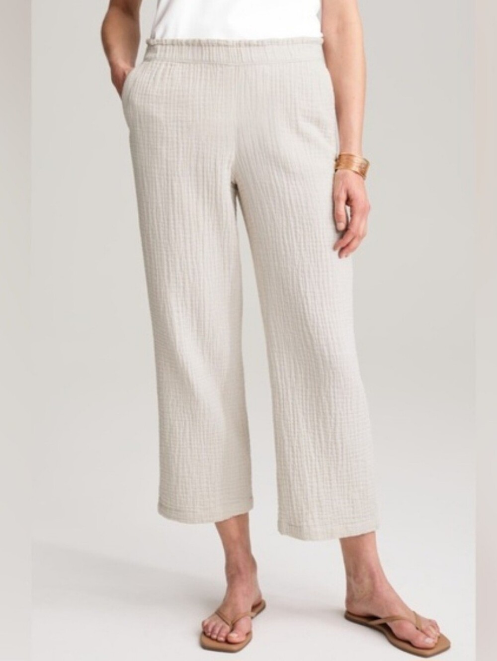 J. Jill Gauze Strip Beige Pants Wide Leg